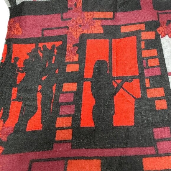 Yarnz 100% Cashmere Oversized Scarf Window Scene Print 36x80" Artsy Luxury - Picture 1 of 13